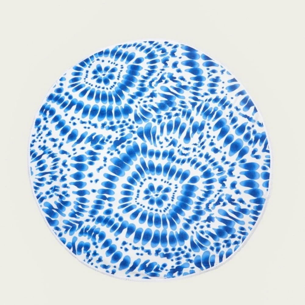 New Enchante Home Indigo Blue Tie-Dye Round Turkish Beach Towel